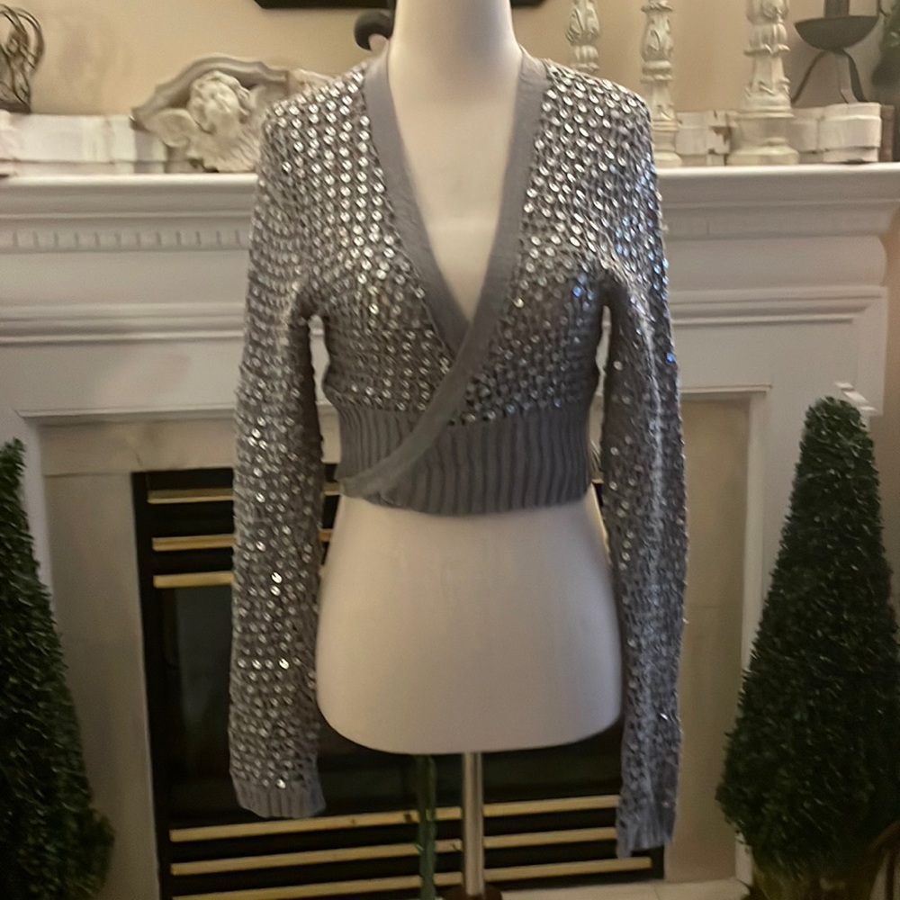 Tie back sequence gray sweater Size M can be worn as a S